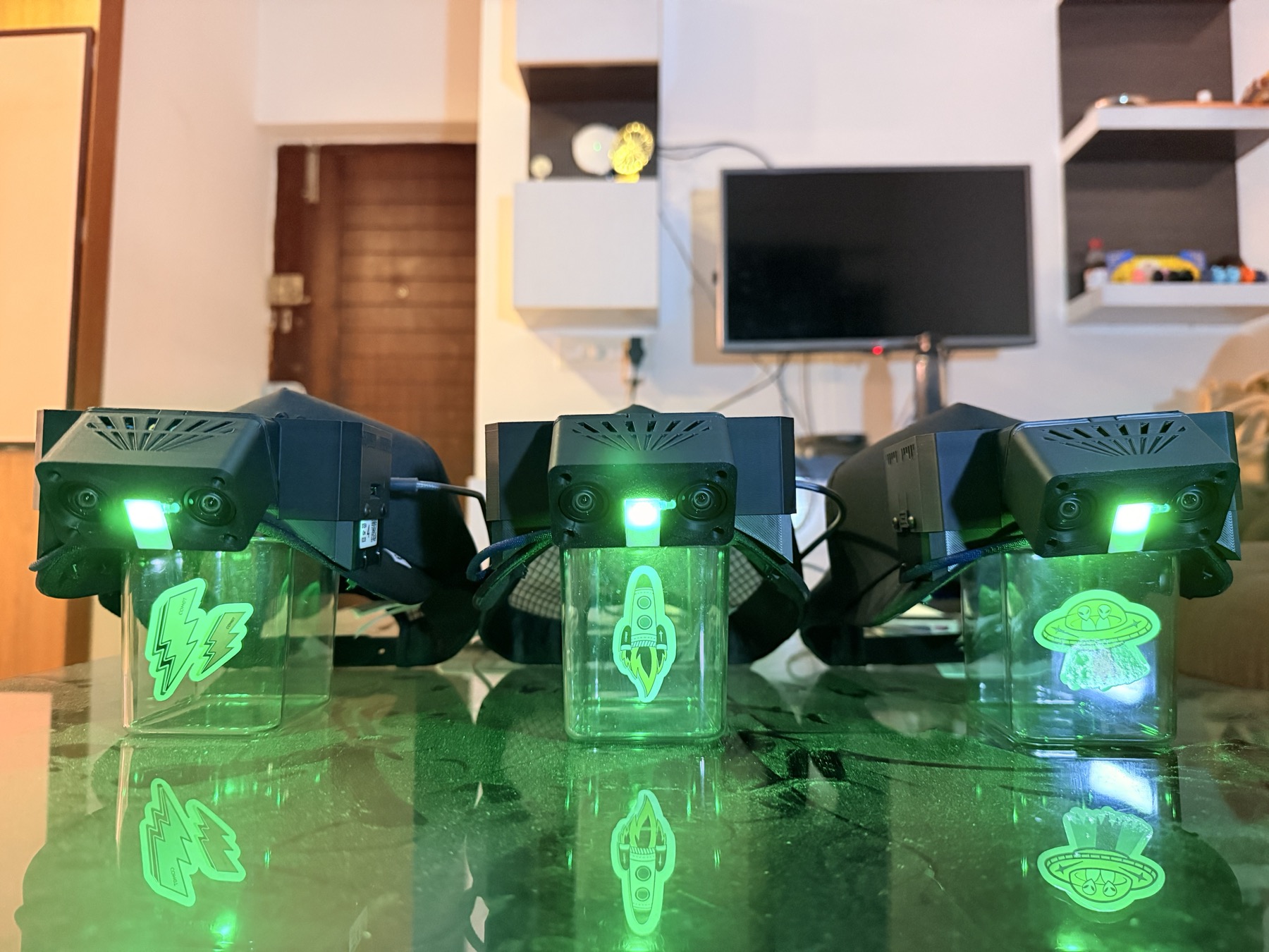 Three units undergoing first-time testing.